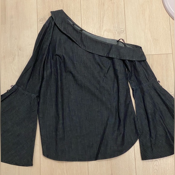 Banana Republic One Shoulder Ruffle Denim Blouse - Picture 3 of 6